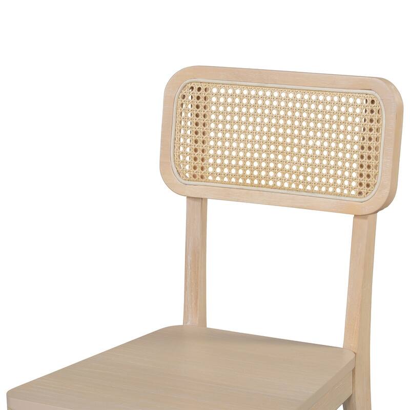 Oval Dining Table Set for 6 with Rattan Backrest Chair, 6-Piece Mid Century Modern Farmhouse Table with Chairs and Bench