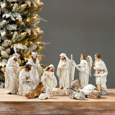Glitzhome 12 Piece Resin Nativity Figurine Set