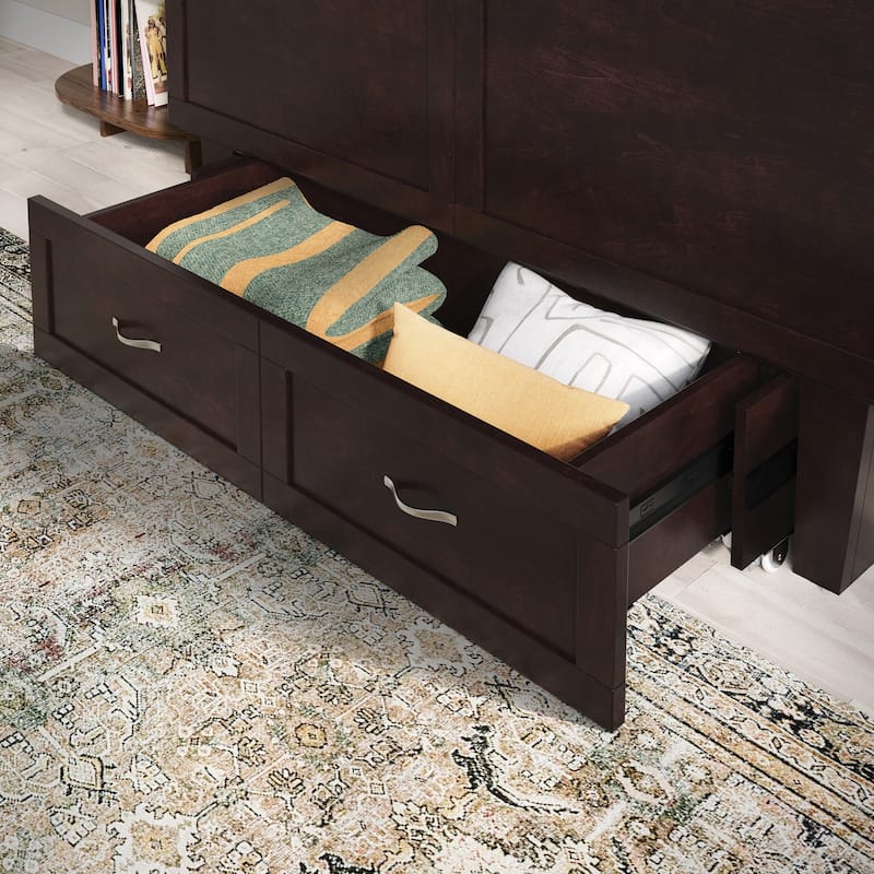 Chelsea Queen Murphy Bed Chest with 6" Mattress, Storage Drawer & Built-In Charger in Espresso