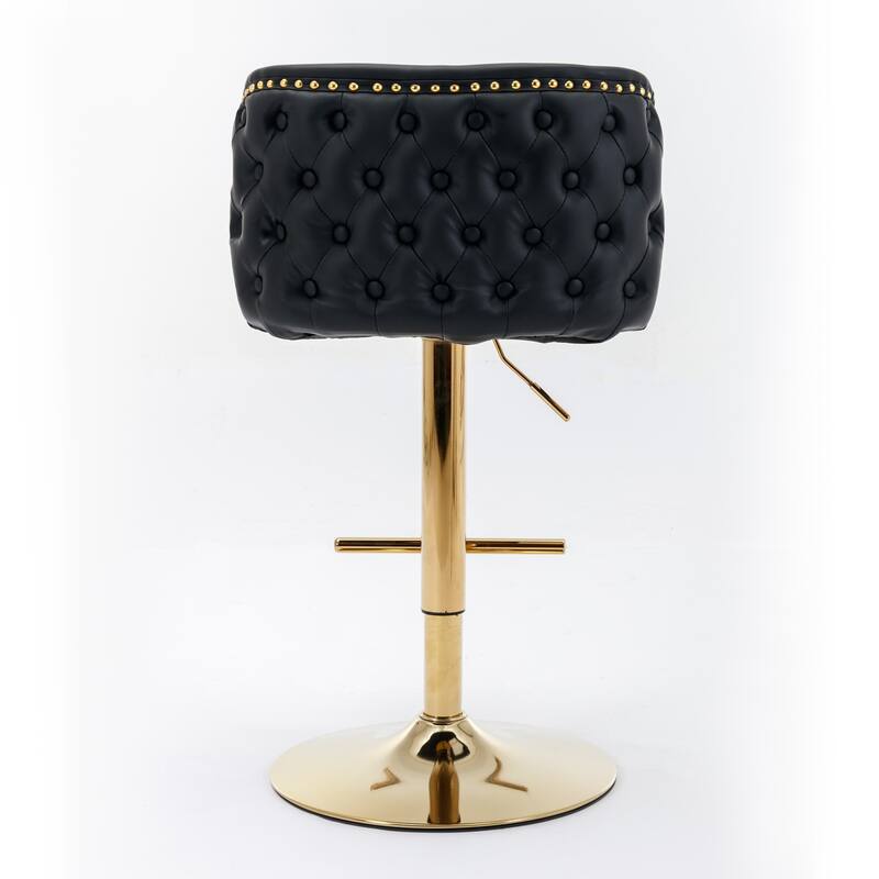 Set of 2 Modern Leather Upholstered Swivel Adjustable Height Tufted Bar Stools with Back