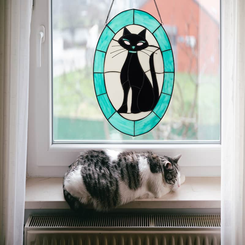 River of Goods 17-Inch Siamese Cat Stained Glass Window Panel - 11" x 0.25" x 17"