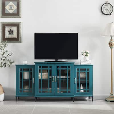 Teal Blue Console Table Buffet Cabinet with Door and Shelves