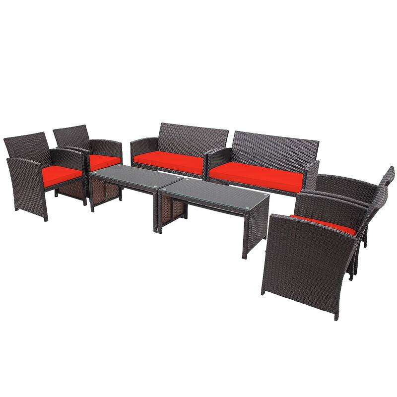 Costway 8PCS Patio Rattan Furniture Set Cushioned Chair Sofa Coffee
