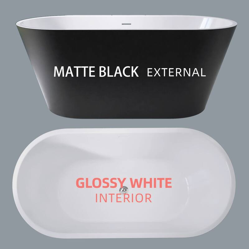 59 in./ 60 in. Acrylic Double Slipper Freestanding/Flatbottom Soaking Bathtub in Matte Black with Drain