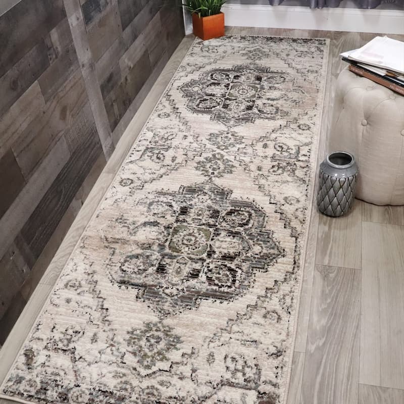 Superior Stretson Modern Farmhouse Medallion Slate Indoor Area Rug