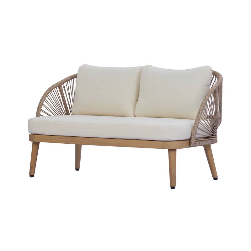 Christopher Knight Home - Marina 4- Piece Outdoor Acacia Wood Patio Seating Set with Curved Tub Design