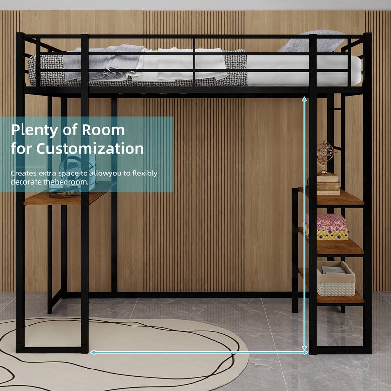 Space-Saving Iron Bunk Bed with L-Shaped Desk, Dual Staircase & Storage for Kids & Teens