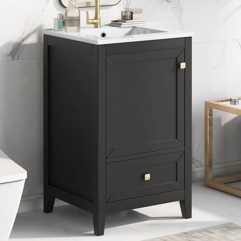 20" Bathroom Vanity with Sink – Soft-Closing Door Cabinet Featuring Storage Rack and Drawer‌ - 20"L x 18.3"W x 34"H