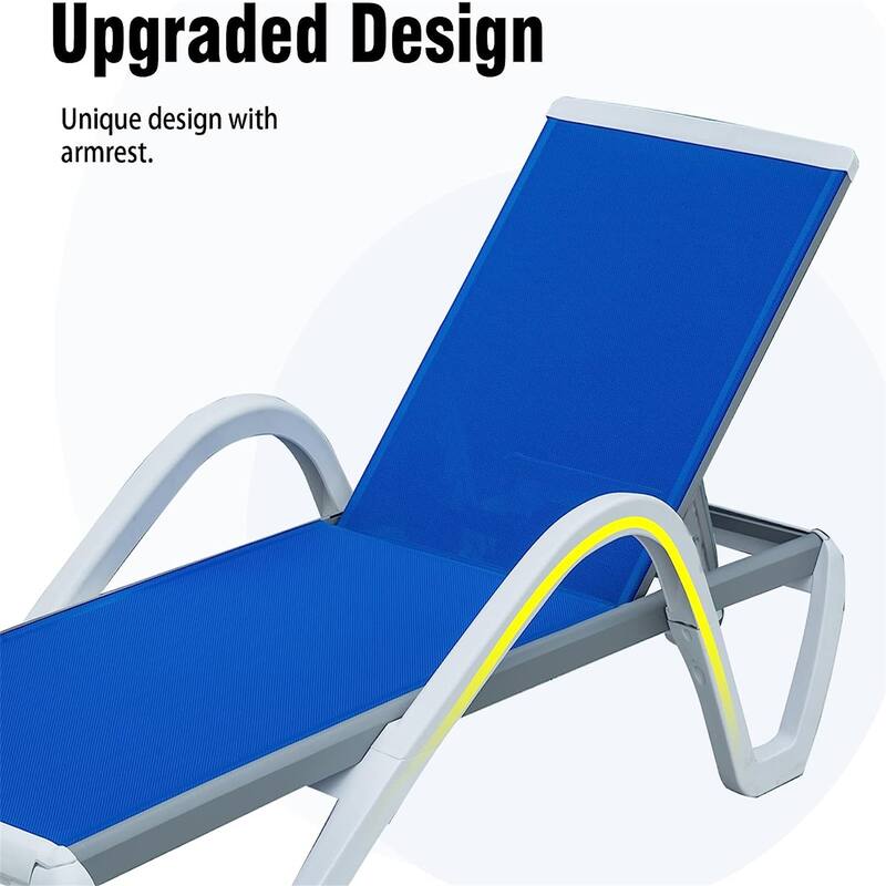 All Weather Outdoor Adjustable Chaise Lounge Set with Wheels and Side Table for Lawn Poolside Beach