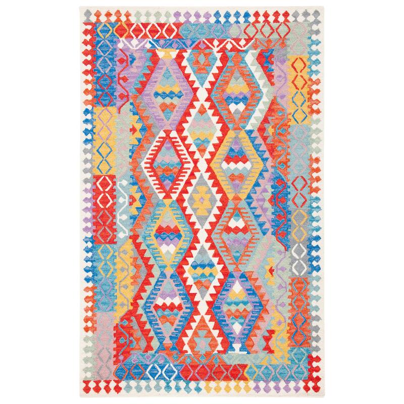 SAFAVIEH Handmade Aspen Boukje Boho Tribal Wool Rug - 7' Square - Ivory/Red