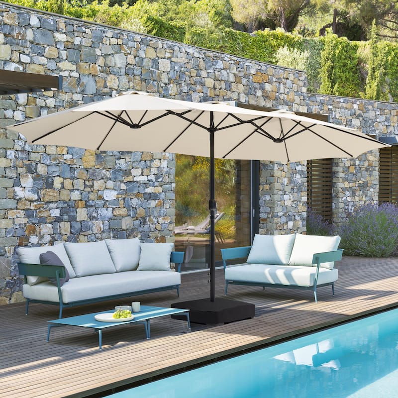 15FT Double-Sided Patio Umbrella with Umbrella Base and 2 Sandbags - Carbon Grey
