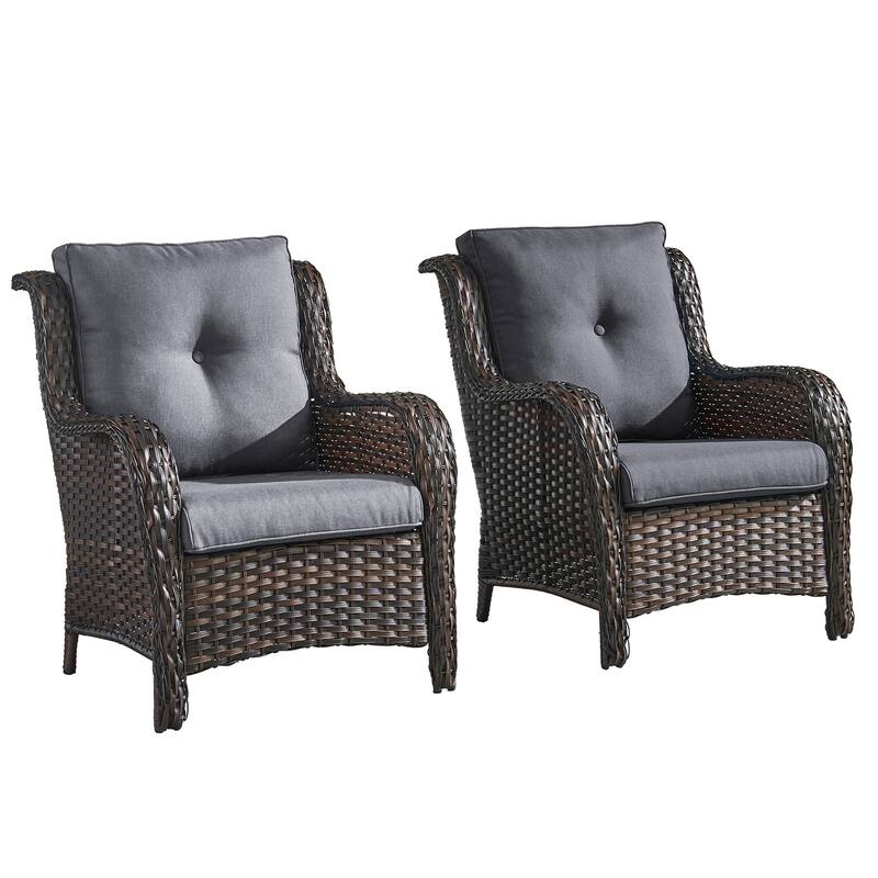 Outdoor Wicker High Back Club Chair Brown-Grey - Brown
