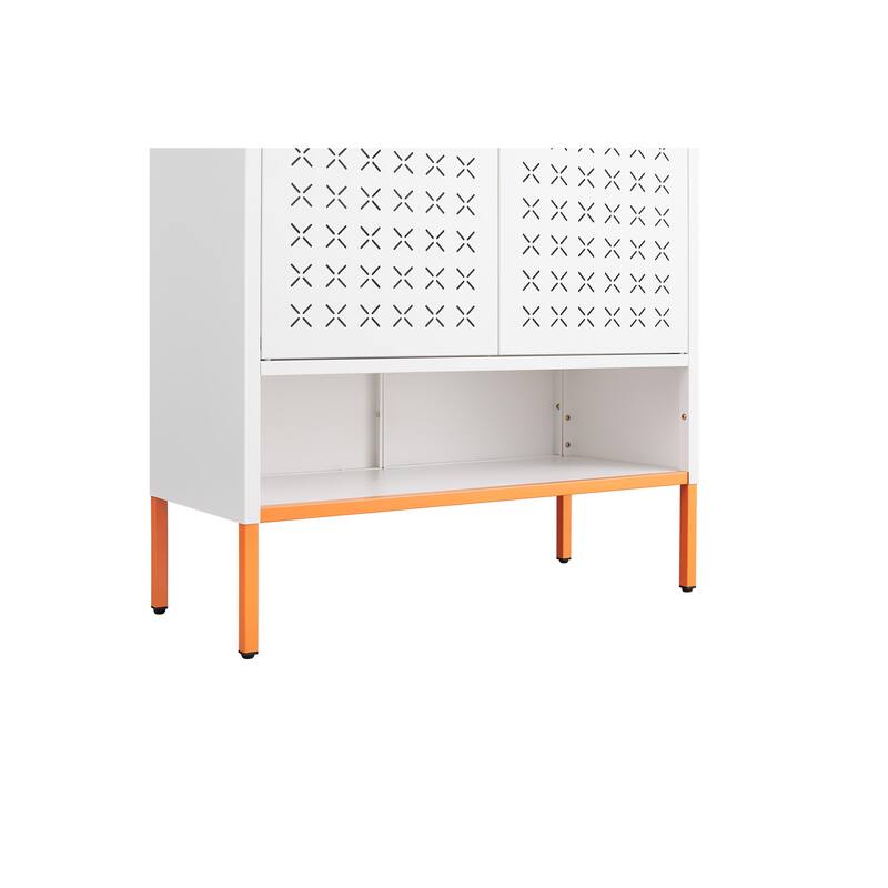 Grid Double Door Shoe Cabinet, Three Adjustable Compartments , Suspended Hollow Shoe Changing Compartment