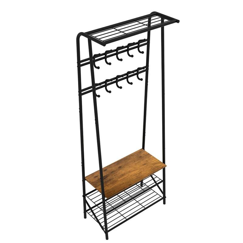 Hall Tree Coat Rack with Shoe Bench for Entryway
