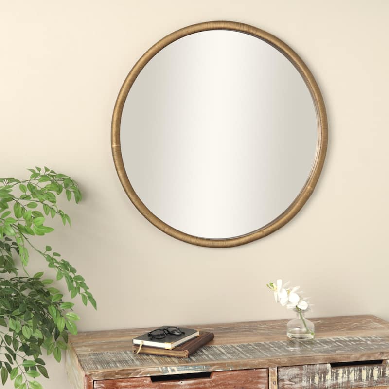 Wooden Leaf Carved Wall Mirror - Brown - Roche River Decor
