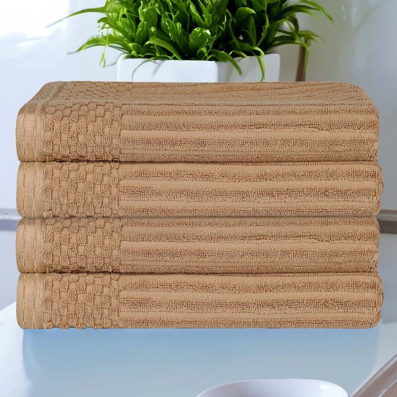 Superior Ribbed Cotton Absorbent Heavyweight Bath Towel Set - 4PC Bath Towels - Light Brown