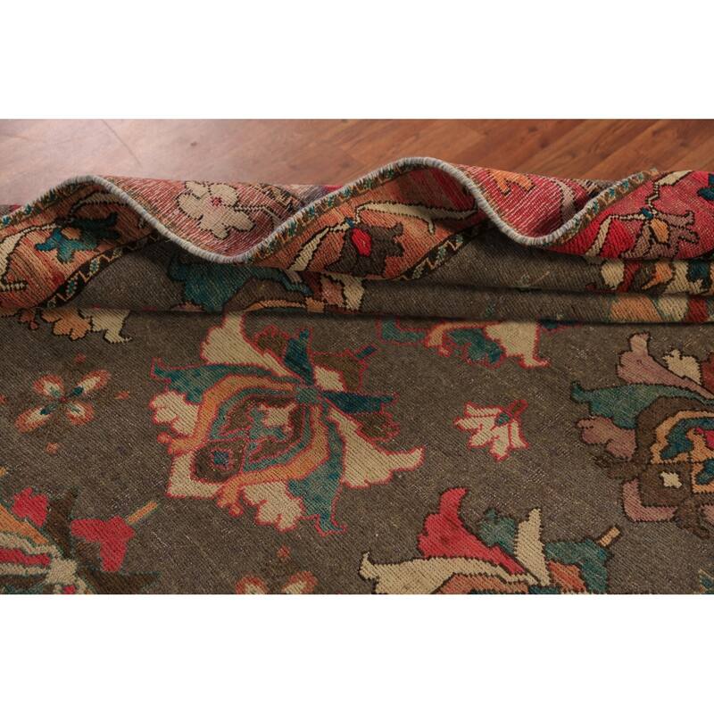 All-Over Brown Floral Gabbeh Persian Area Rug Hand-Knotted Wool Carpet - 5'2"x 9'0"