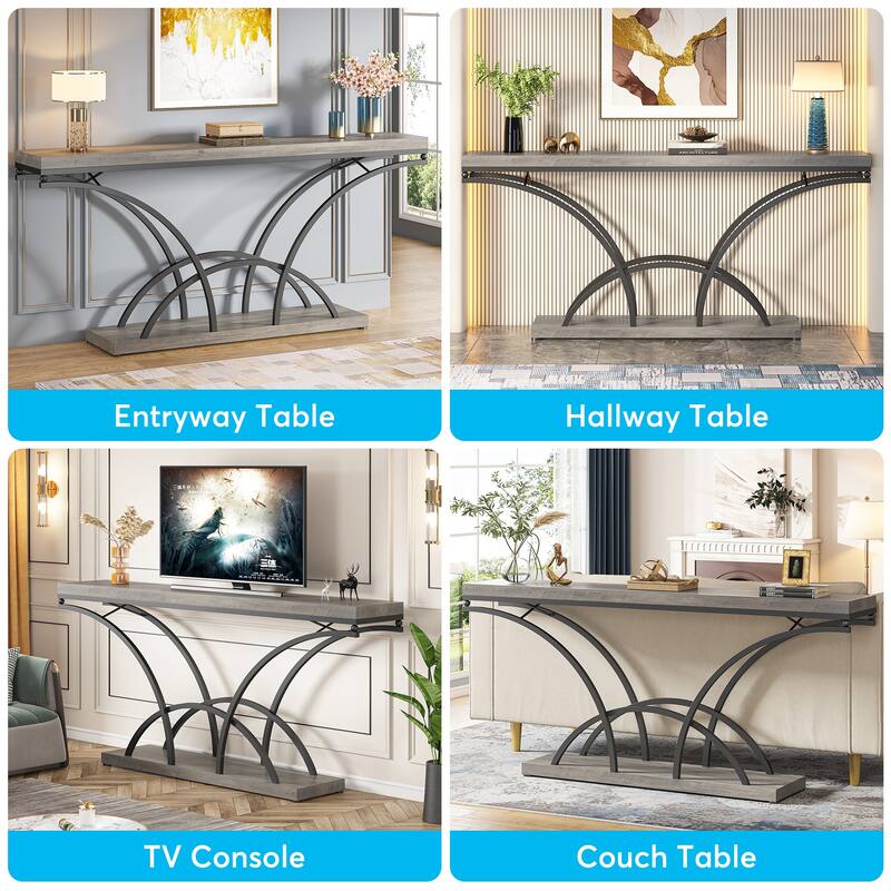 70.9 Inch Long Console Table for Entryway,Gold Sofa Table with White Faux Marble Tabletop