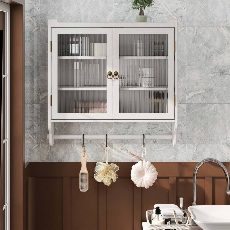 Glass Door Wall Cabinet With Three Tiers of Storage