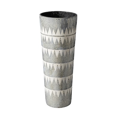 Gray and White Tribal Pattern Vase - 7" W x 19" H x 7" D