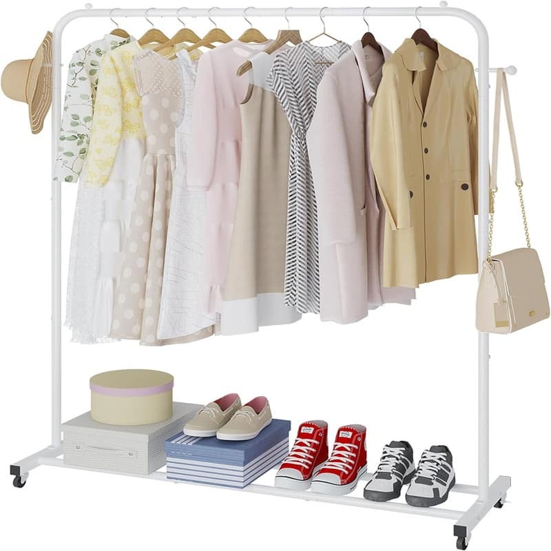 Clothes Rack With Wheels Freestanding Simple Single Pole - 15.75"D x 45.28"W x 57.48"H
