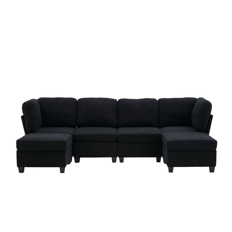 Modular Sleeper Sofa Bed U-shaped Sectional Couches with Hidden Storage Seat and Ottomans, Freely Combinable Chaise Lounge Sofa