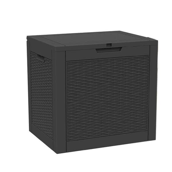 30 Gallon Outdoor Storage Box with Woodgrain or Rattan Effect /Durable, Weatherproof, UV Protected, Easy to Assemble - 30GAL - Black