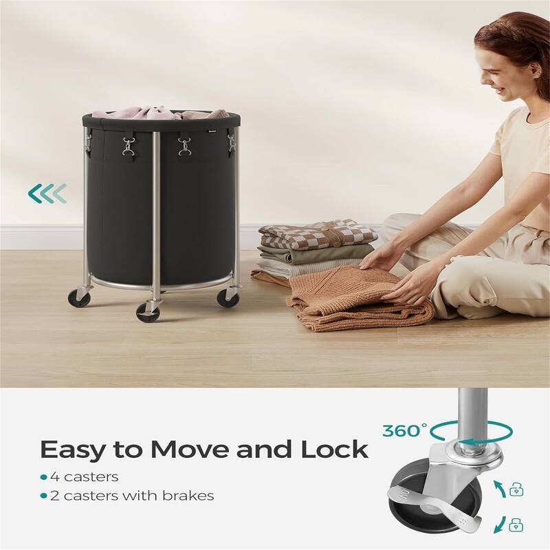 Laundry Basket with Wheels Rolling Laundry Hamper - 15.7"L x 15.7"W x 24"H
