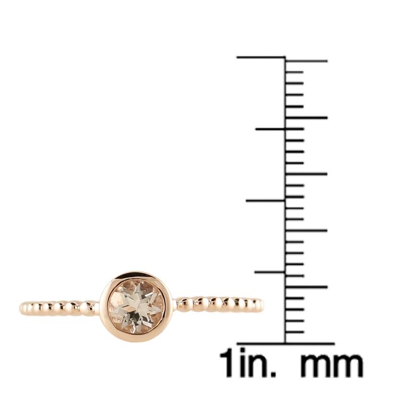 14kt Rose Gold Morganite Round Solitaire Beaded Shank Stackable Ring