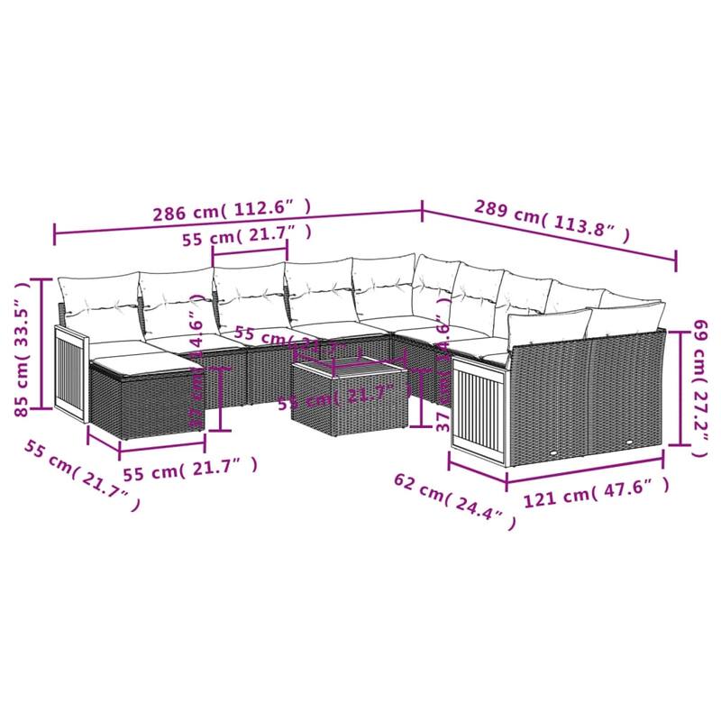 vidaXL Garden Sofa Set Black - 21.7 x 21.7 x 14.6