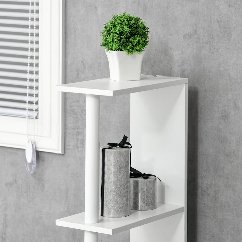 Tall Bathroom Storage Cabinet, Linen Tower with 2 Open Shelves and 2 Door