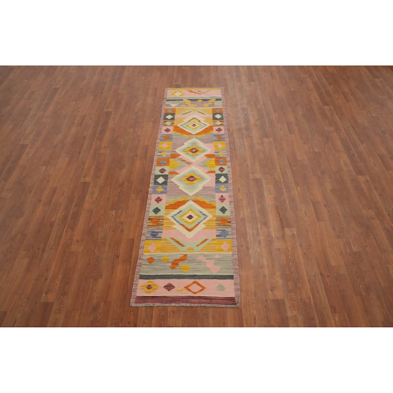 Hand Woven Oriental 100% Wool Carpet Southwestern Tribal Multi-Colored Kilim Runner Rug - 7' 11'' X 2' 1''