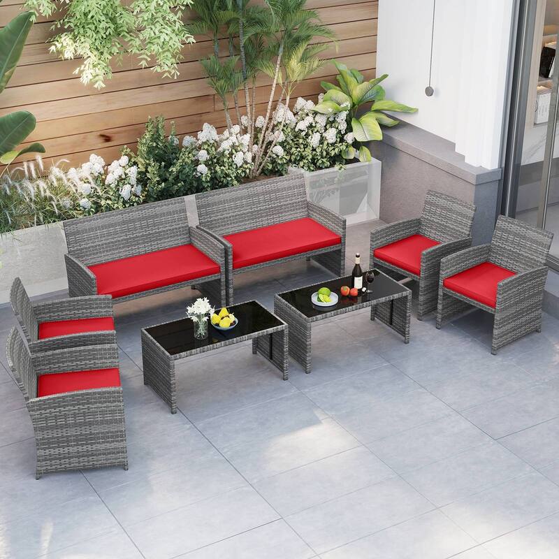 Gymax 2PCS 4 Piece Patio Furniture Set Outdoor Wicker Conversation Set