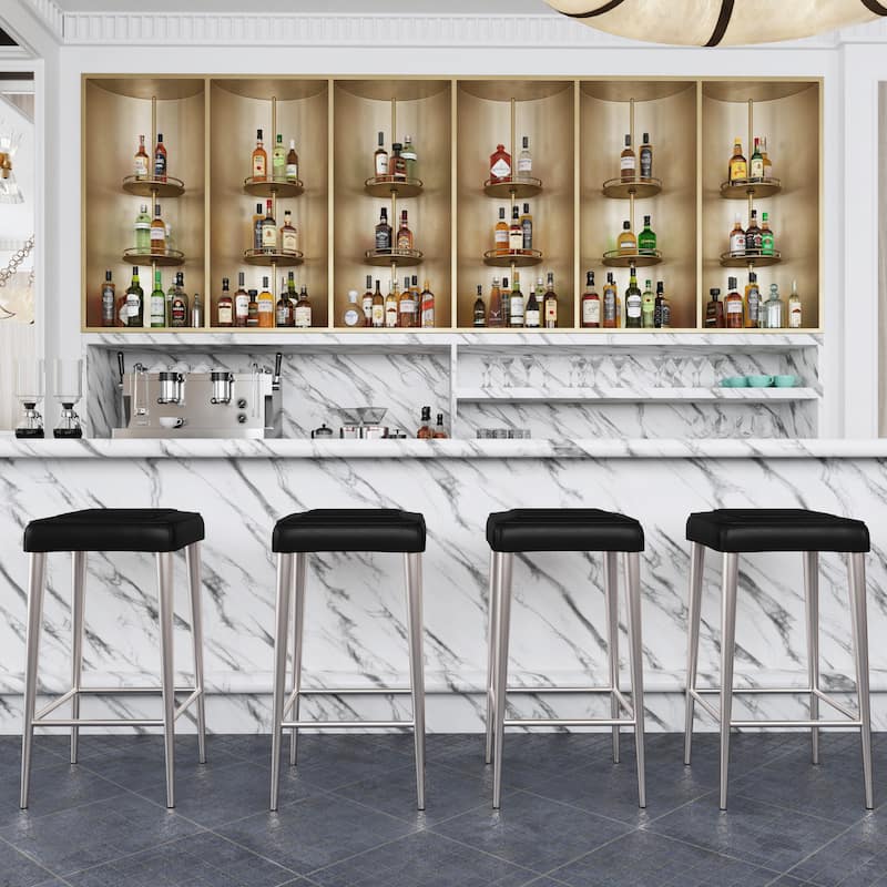 Maxwell 32"H Seat Leather and Metal Square Bar Stool