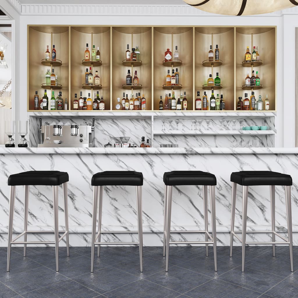 Maxwell 32"H Seat Leather and Metal Square Bar Stool