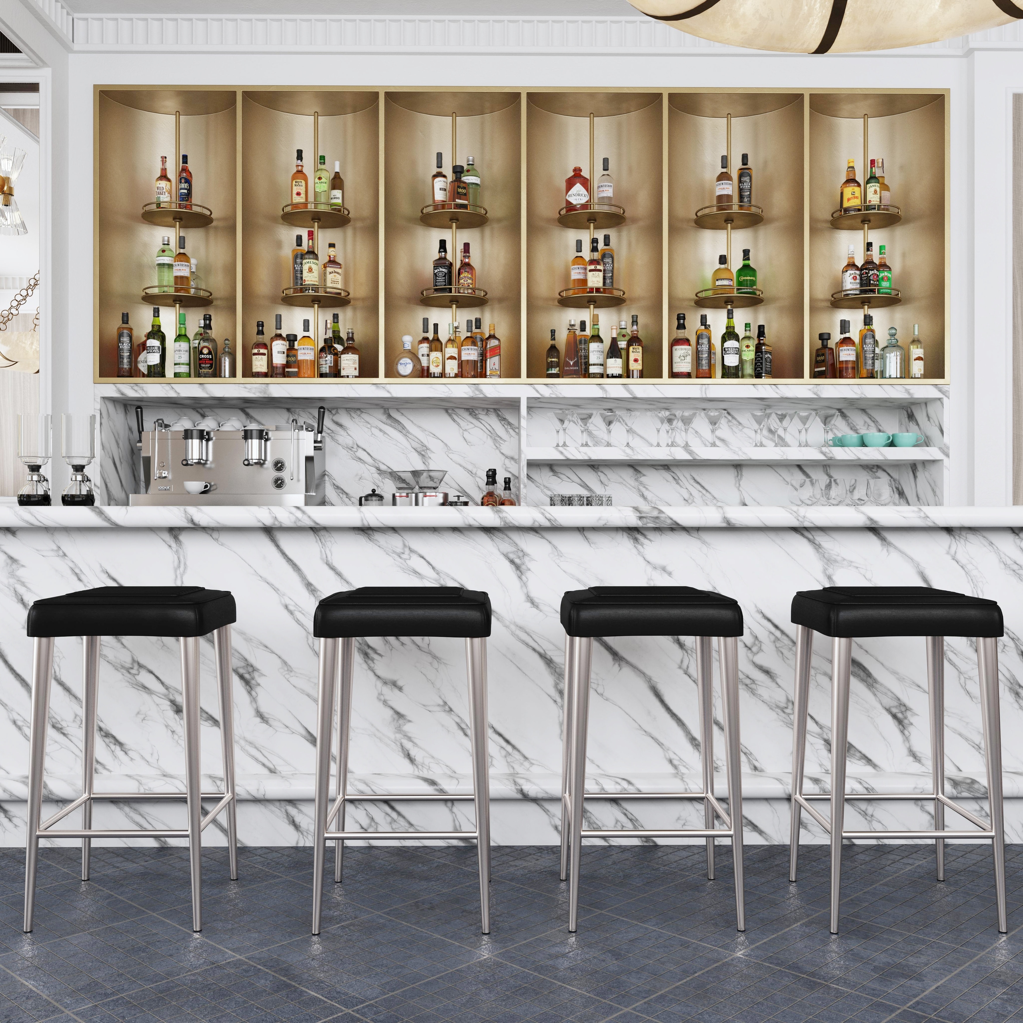 Maxwell 32"H Seat Leather and Metal Square Bar Stool