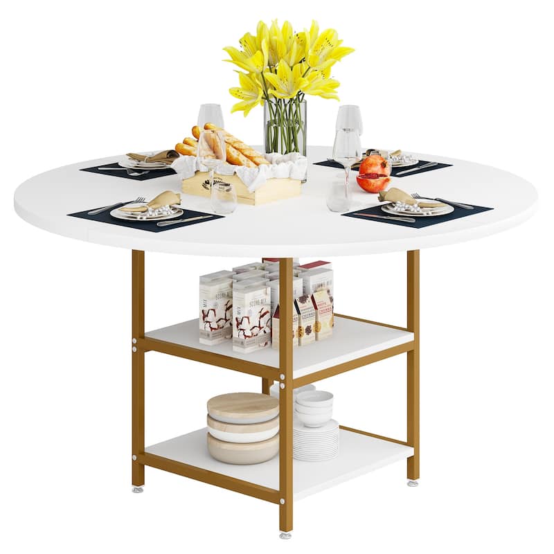 Round Dining Table with Storage Shelves for Kitchen Dining Room