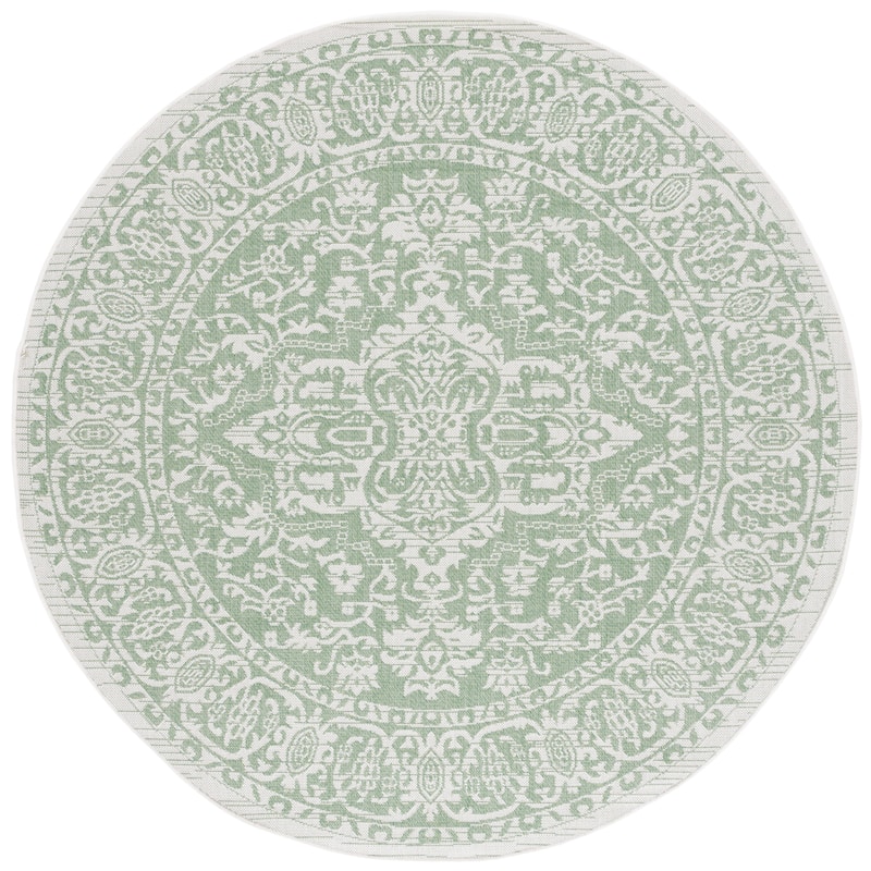SAFAVIEH Bermuda Henriett Geometric Indoor/Outdoor Waterproof Rug - 6'7" Round - Green/Ivory