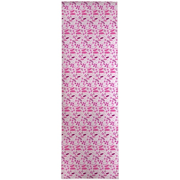 SUSSEXHOME 18 in. x 24 in. Pink Flower Super-Absorbent Washable