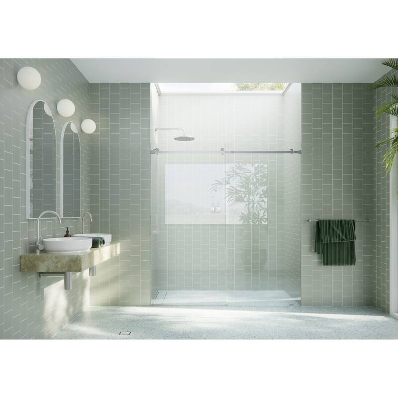 Glass Warehouse 68 in. x 78 in. Sliding Frameless Shower Door with Square Hardware