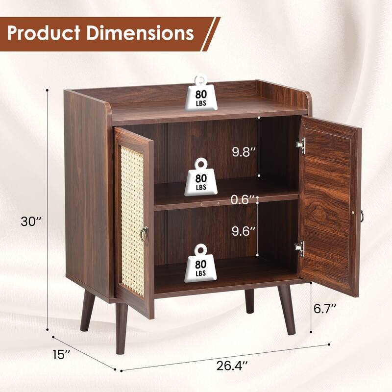 Sideboard Buffet Cabinet with Storage, Bar Liquor Cabinet with Rattan Decorated Doors, Credenza Console Tablefor Dining Room