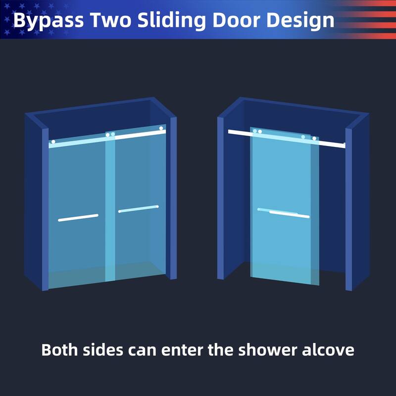 Sliding Frameless Shower Door with 3/8 Inch (10mm) Thick Tampered Glass