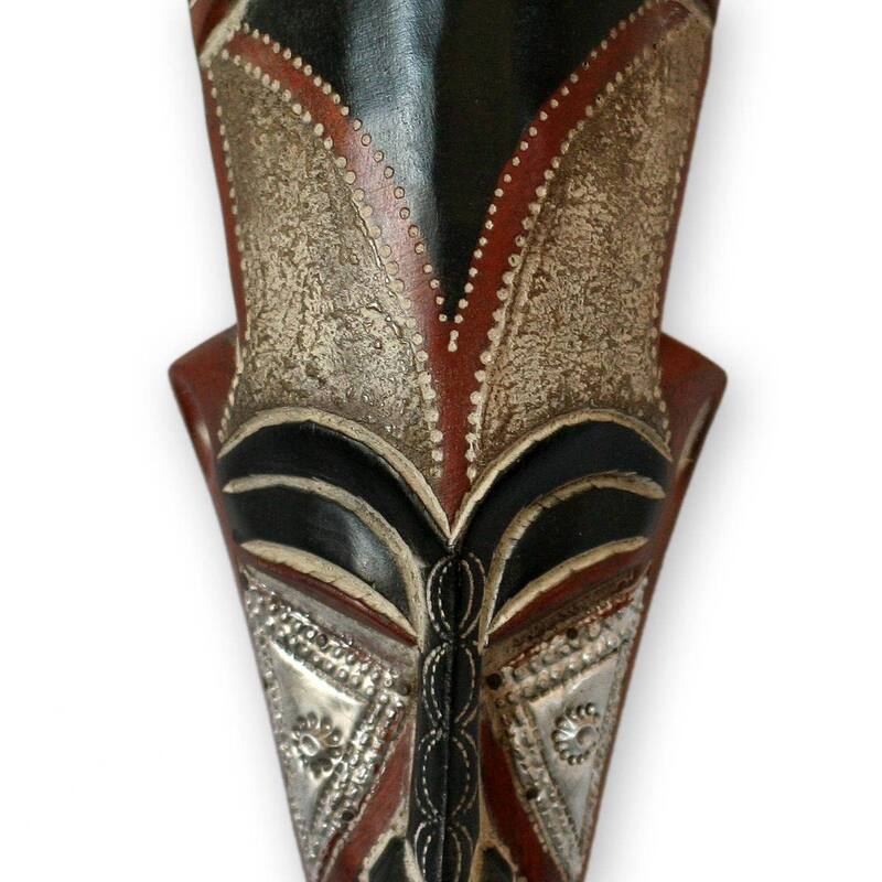 Handmade Sese Wood 'Dancing Maiden' African Mask (Ghana) - Brown/Black