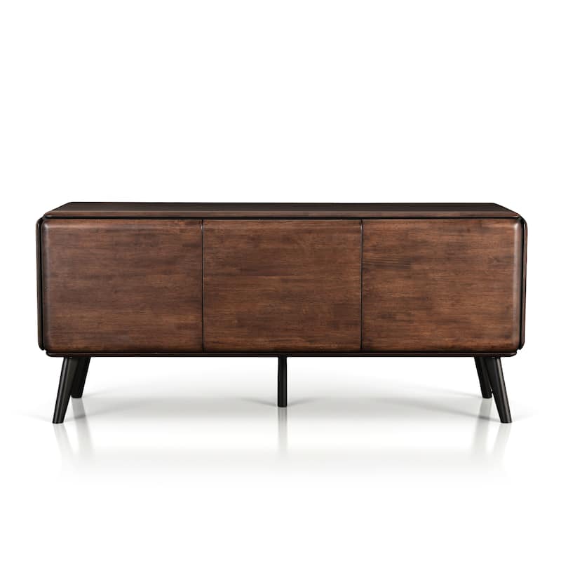 Furniture of America Abigail XV Mid-Century Modern Walnut Solid Wood Dining Server with Hidden Drawers and Shelves