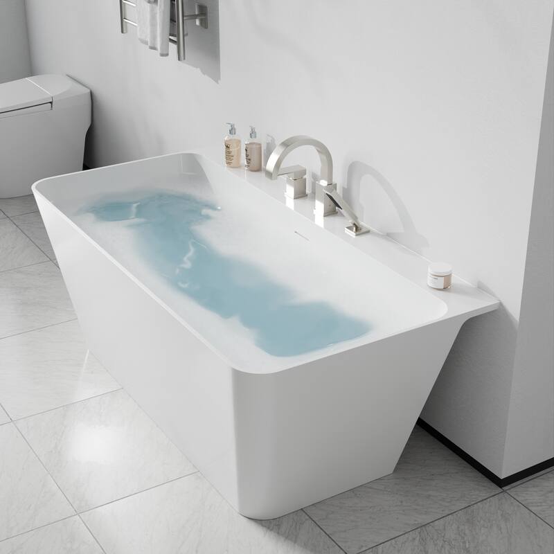 Vault Series 59 in. x 30 in. Flat Bottom Acrylic Freestanding Soaking Bathtub with Center Drain, Brushed Nickel Faucet