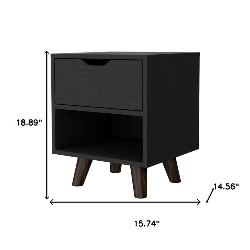 HomeRoots 19" Black Wood One Drawer Nightstand