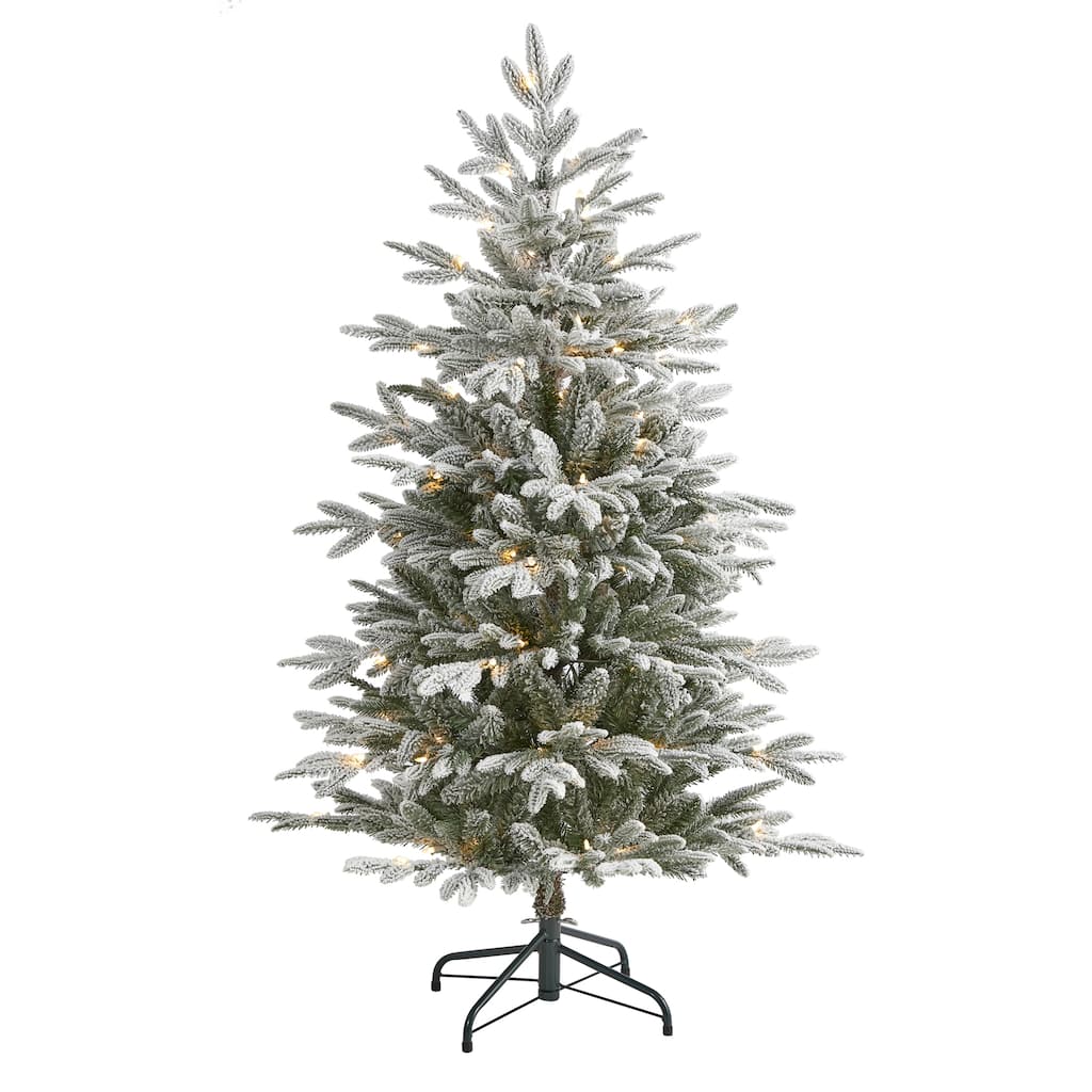 4.5’ Pre-Lit Flocked Manchester Artificial Christmas Tree, Warm Clear LED Lights - 4.5 Foot