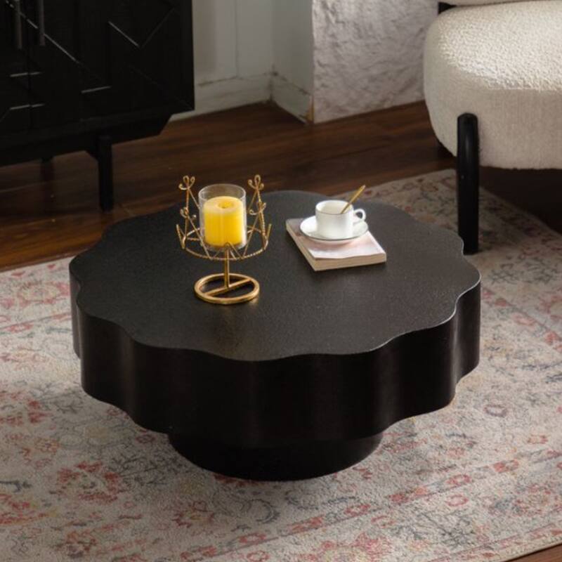 Scalloped White Coffee Table: Unique Wave-Edge Shape, Elegant Focal Piece for Stylish Spaces