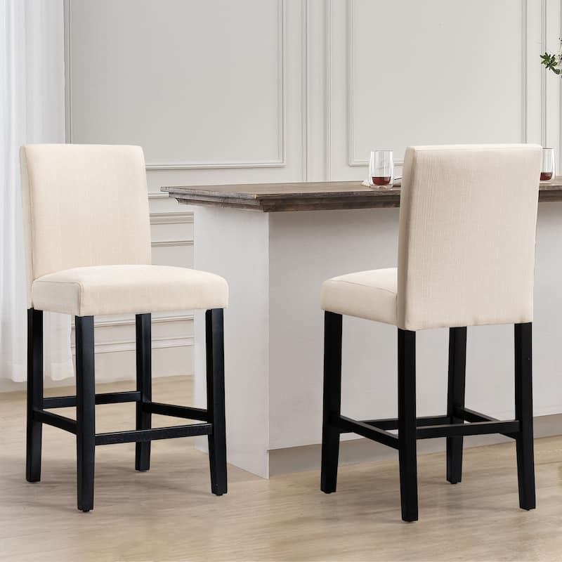 24 Inches Counter Height Bar Stools with Back Set of 2 - Beige-2-piece