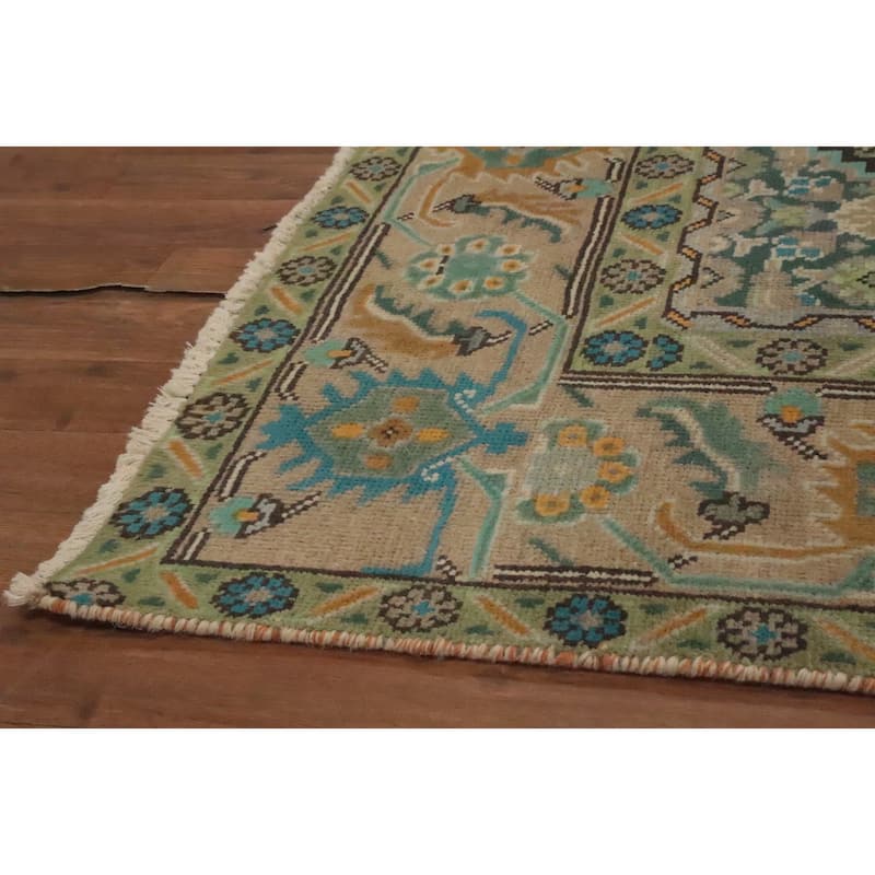 Hand Knotted Oriental 100% Wool Carpet Traditional Floral Greys & Charcoal Tabriz Area Rug - 9' 3'' X 6' 5''